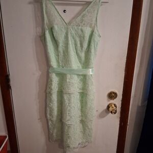 Vtg Spring Mint Green Lace Dress Wedding Easter 12 Marina 80s 90s USA